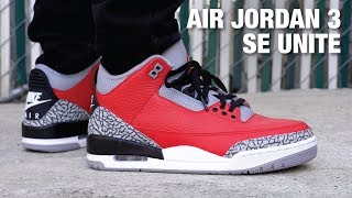 air jordan 3 red cement on feet