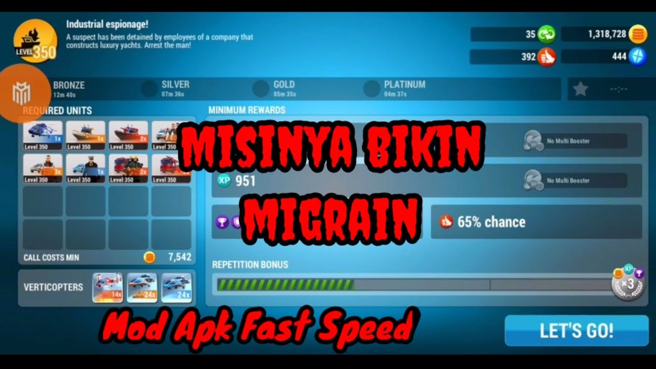 Misi lvl 350 Industrial Espionage Emergency HQ mod apk fast