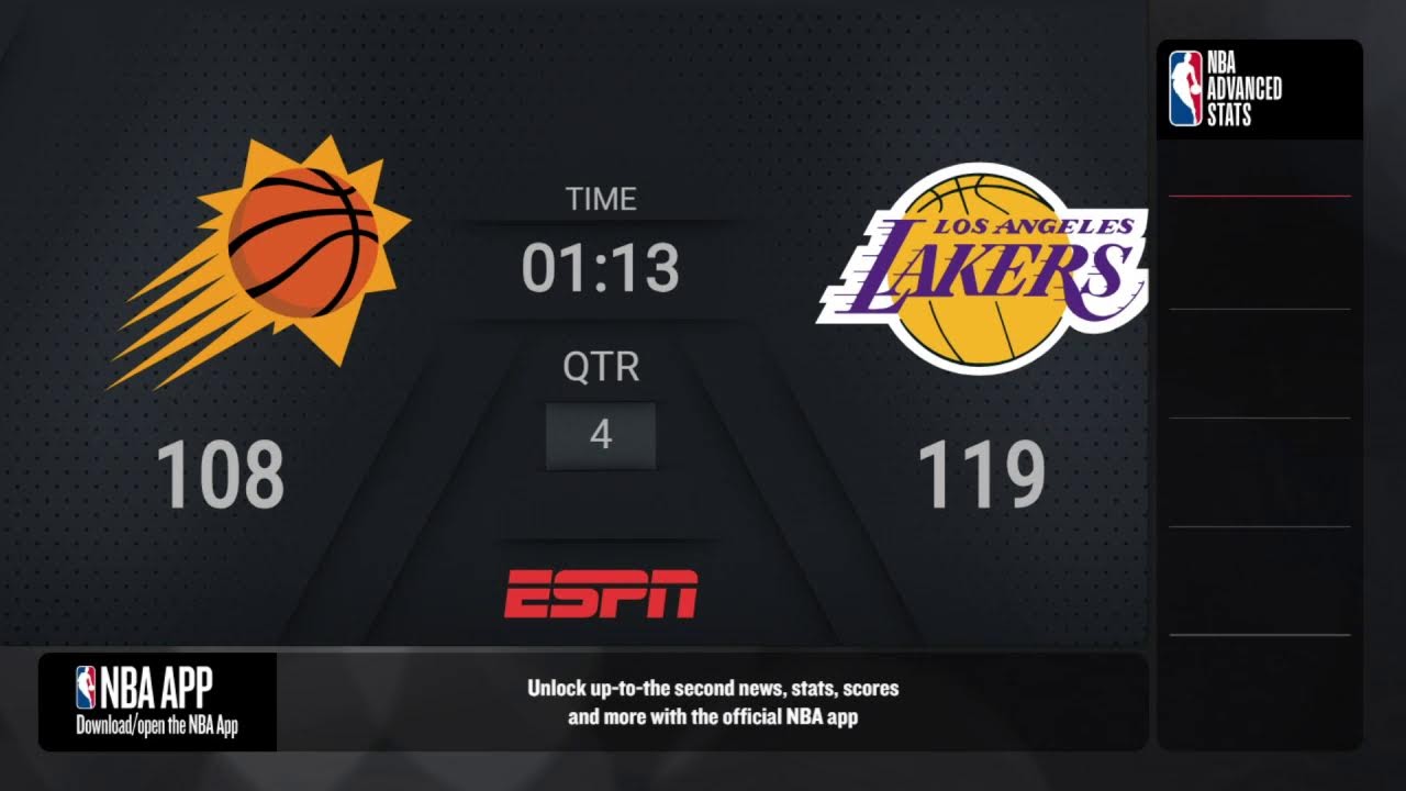 Suns Lakers NBA on ESPN Live Scoreboard