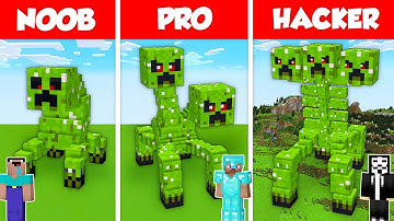 CREEPER STATUE BASE HOUSE BUILD CHALLENGE - NOOB vs PRO vs HACKER / Minecraft Battle Animation