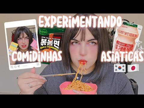 EXPERIMENTANDO COMIDINHAS ASIÁTICAS - COREANA E JAPONESA/BANANA MILK, RAMYUN APIMENTADO, ETC...