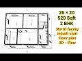 26 × 20 House plan | 26 * 20 Floor plan | North facing house | 520 sqft | 3D view