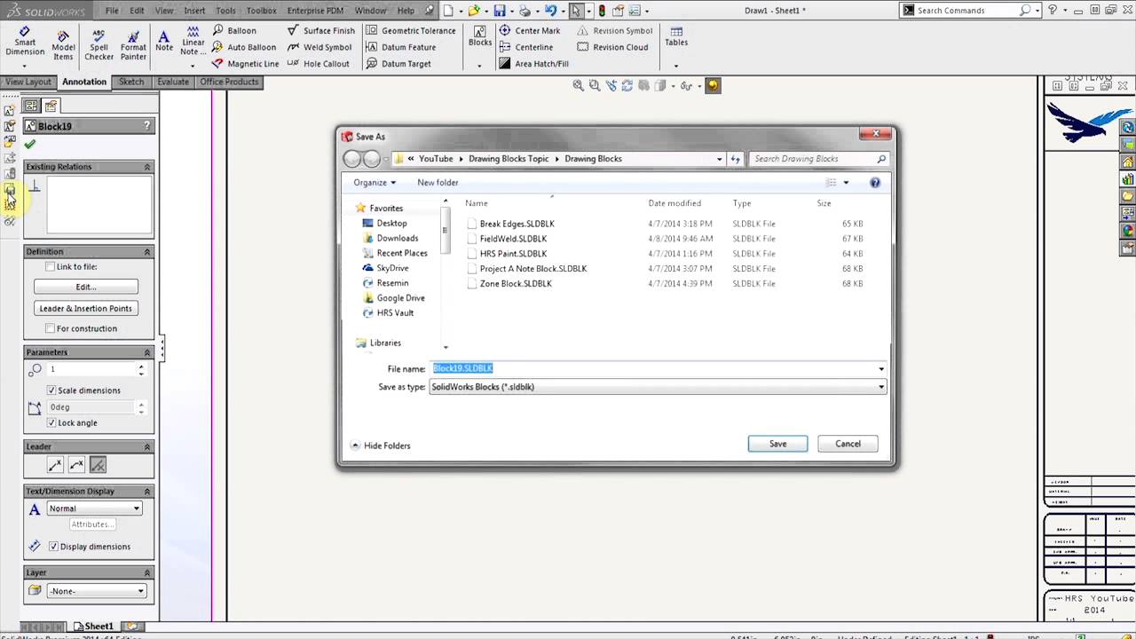 SOLIDWORKS Using Saved Blocks in Drawings