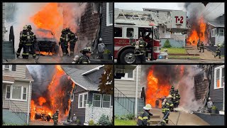 West Paterson NJ Fire Dept operates at a car fire extending to 2 houses on Whippany Ave