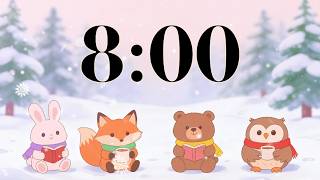 8 Minute Winter Classroom Timer ❄️ Cozy Lofi Study Music, Cute Animals Reading, Hot Cocoa, & Snow