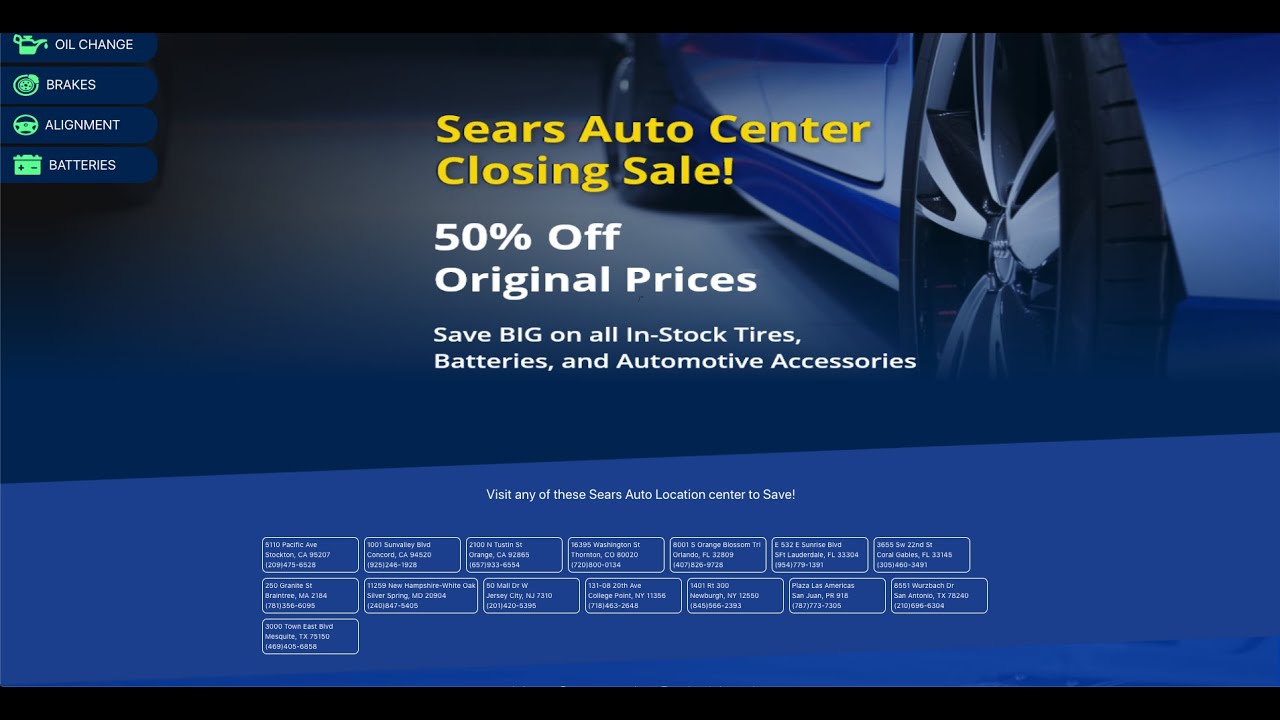 TransformCo HoldCo, LLC Closing 15 Sears Auto Center Locations on