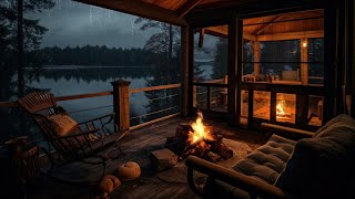 Rain Ambience on Porch | Cozy Rain Sounds drop on Rồ in the Forest with cozy fire