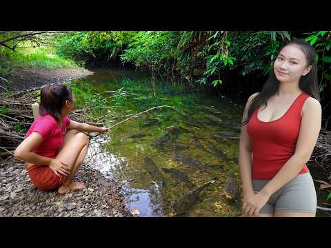How to Set a Fish Trap in the Wild Stream: Amazing Results for a Village Girl
