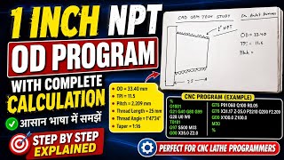 1" NPT Thread Complete Calculation | OD, Minor Dia, Pitch, Taper & G76 CNC Program screenshot 5
