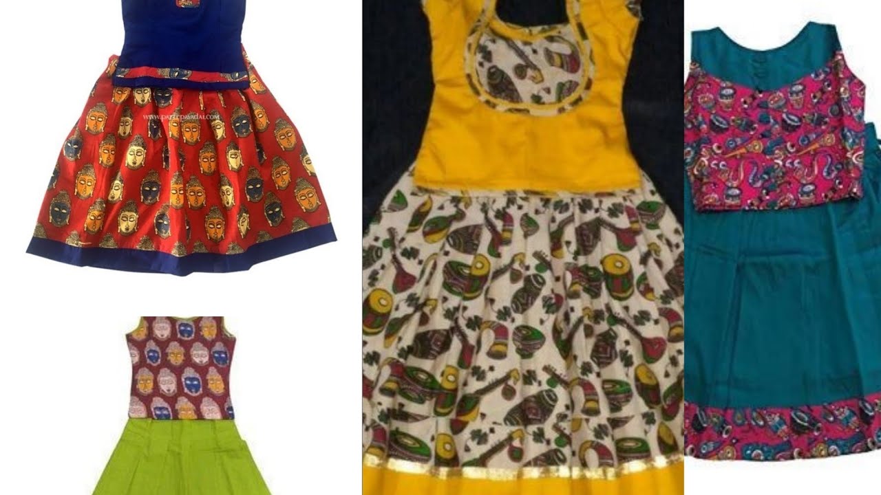 Traditional & beautiful kalamkari pavadai sattai designs for kids/ blouse & skirt/sadhu vadhu