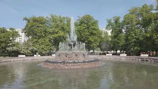 D-Log M. Moscow, Russia. Repinsky Fountain on Bolotnaya Square. Spring sunny morning