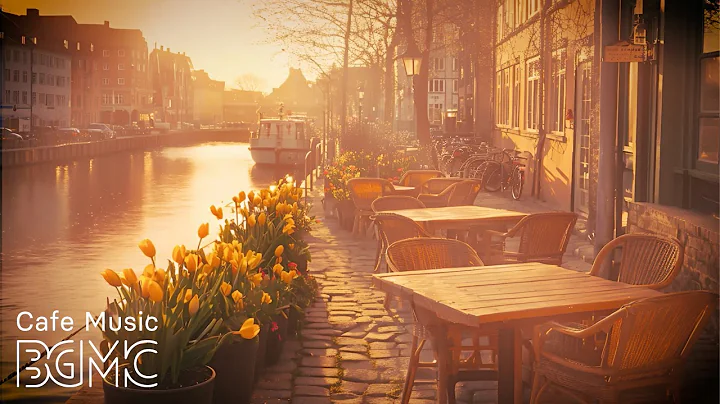 Riverside Sunset Cafe ☕ Relaxing Jazz Music for Spring Evening Ambience - Coffee Shop Background BGM