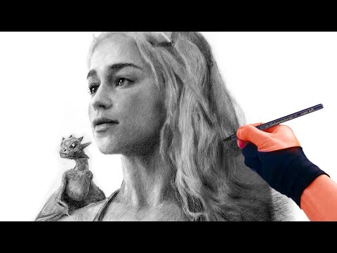 Gorgeous Daenerys Portrait Drawing in Charcoal Video