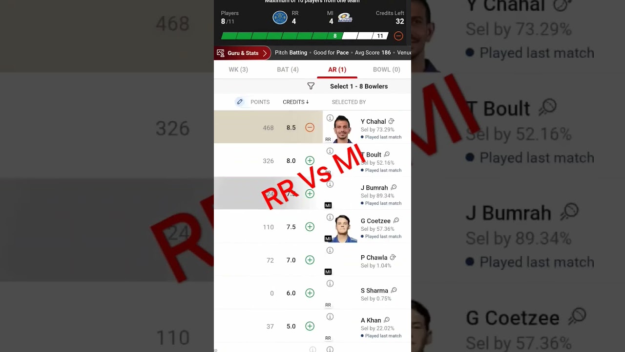 🔥 NEW MATCH RR Vs MI  DREAM 11 GL WINNING TEAM.
