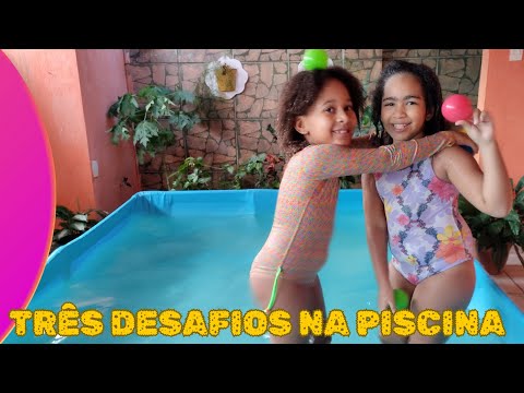 As meninas vão encarar três  divertidos desafios na piscina