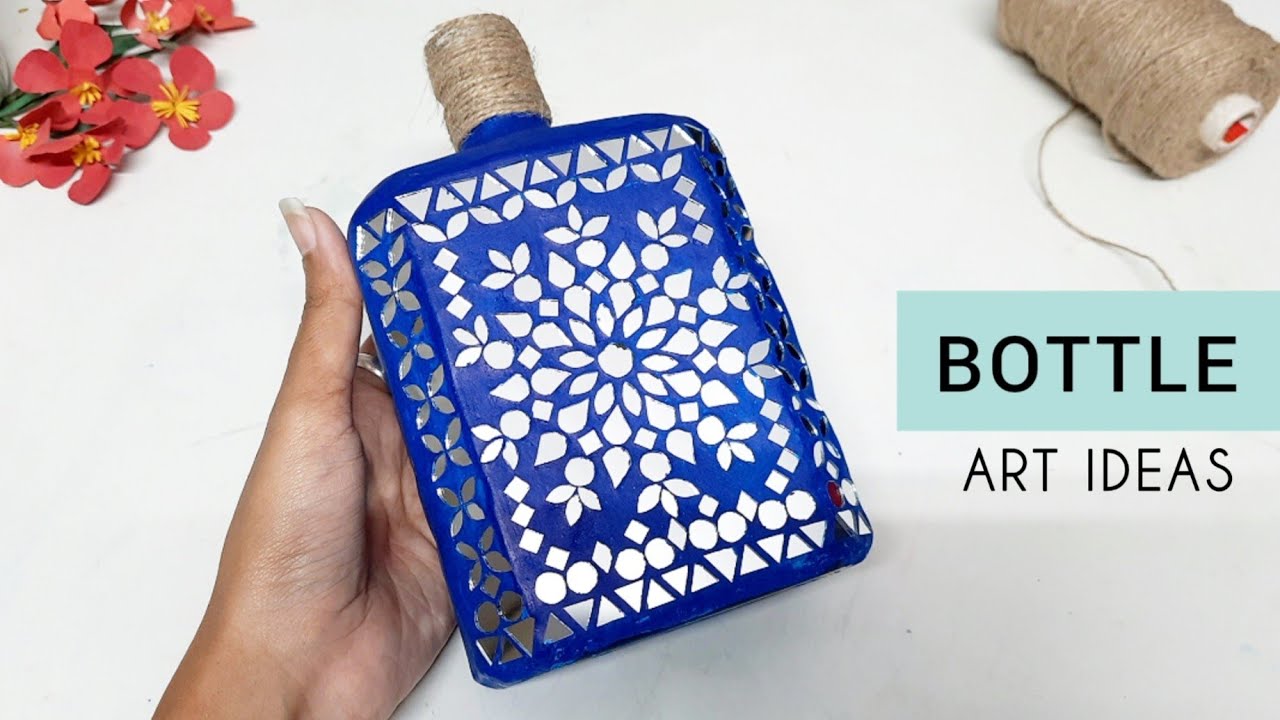 BOTTLE ART IDEAS | Mirror Mosaic art on glass bottle | DIY Art