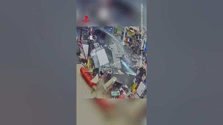 Moment car plows through store narrowly missing employee