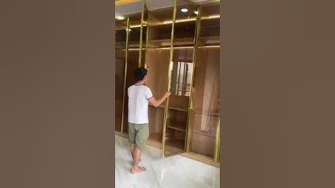 Cửa tủ áo cánh kính nhôm Slim vàng_kính màu trà | Housef #shorts