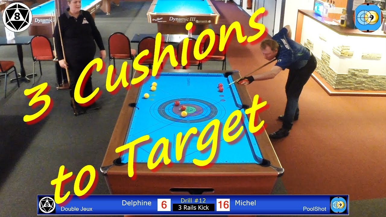 PoolShot Video System, Drill 12 Three Rails Kick Shots to the target