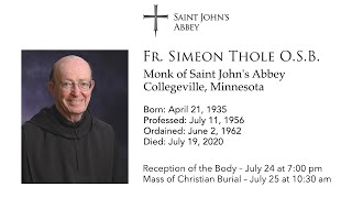 Funeral Mass for Fr. Simeon Thole, O.S.B. at Saint John's Abbey