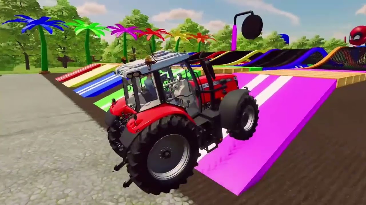 TRANSPORT BMW SCHOOL BUS & MINI HONDA TRACTOR w/ FLATBED TRAILER TO GARAGE! - BeamNG.dri