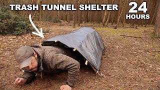 24 HOURS: Camping in a Trash Tunnel Stealth Shelter | Norwegian Military MRE | Solo Overnight