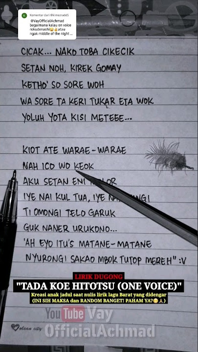 Lirik Dugong Rokudenashi - Tada Koe Hitotsu (One Voice) | Yang Ku Dengar #lirikparodi