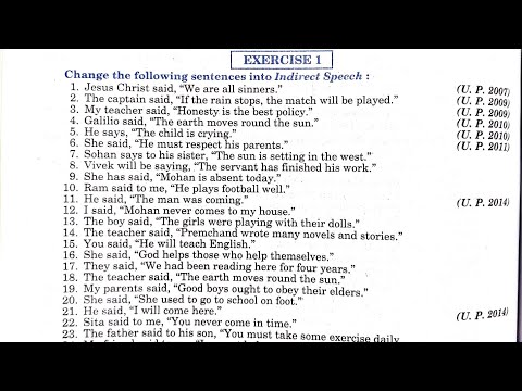 direct and indirect speech exercise 1 class 12 | Exercise 1 Class 12 | Exercise 1 English Class 12
