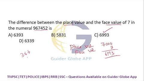 The difference between the place value and the face value of 7 in the numeral 967452 is