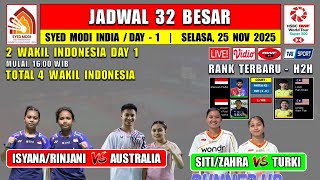 Jadwal 32 Besar Syed Modi India 2025 Hari Ini ~ SITI/ZAHRA vs UNGGULAN 6 ~ISYANA/RINJANI vs AUSTRALI