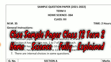 cbse sample paper class 12 Home Science 2021 22 with solutions term 2