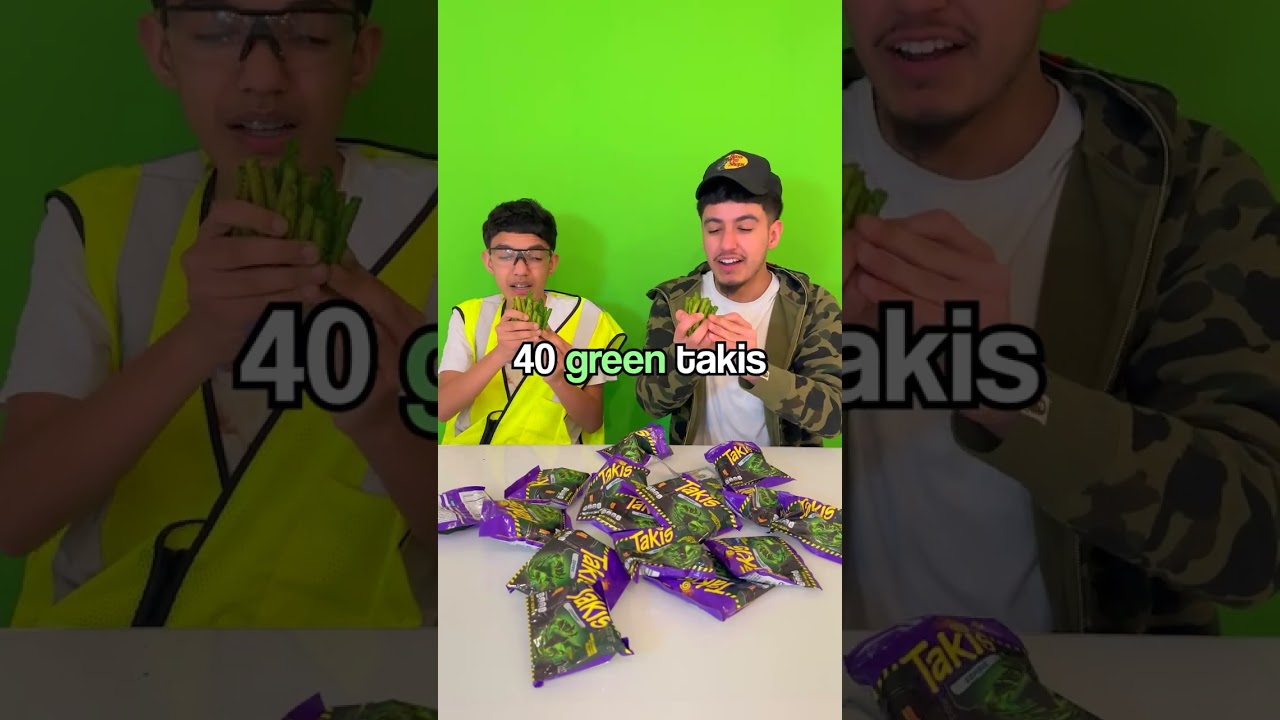 Who Can Eat The Most Green Takis In One Bite!?