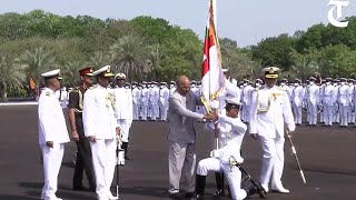 Kovind presents President's Colour to INS Valsura