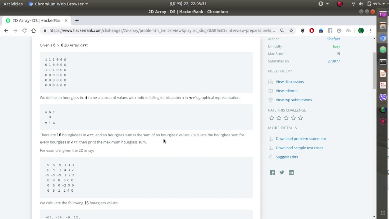 2DArray || Hackerrank || Solving Coding Interview Questions ...