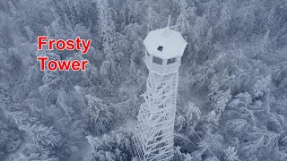 Frosty snowy Abandoned Fire Tower Northwestern Ontario very cool