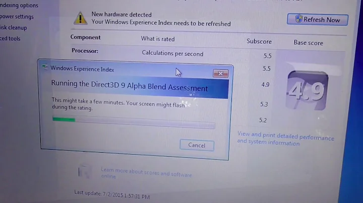 Windows 7 Experience Index refreshing (CPU, RAM, GPU, Gaming, HDD)