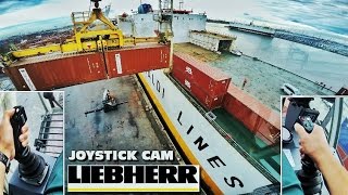 Liebherr LHM550 JoystickCAM Mobile Harbour Crane Dischrarging Grimaldi ship Port of Antwerp