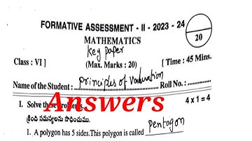 6th class fa2 maths question paper with answers 2023 - 2024