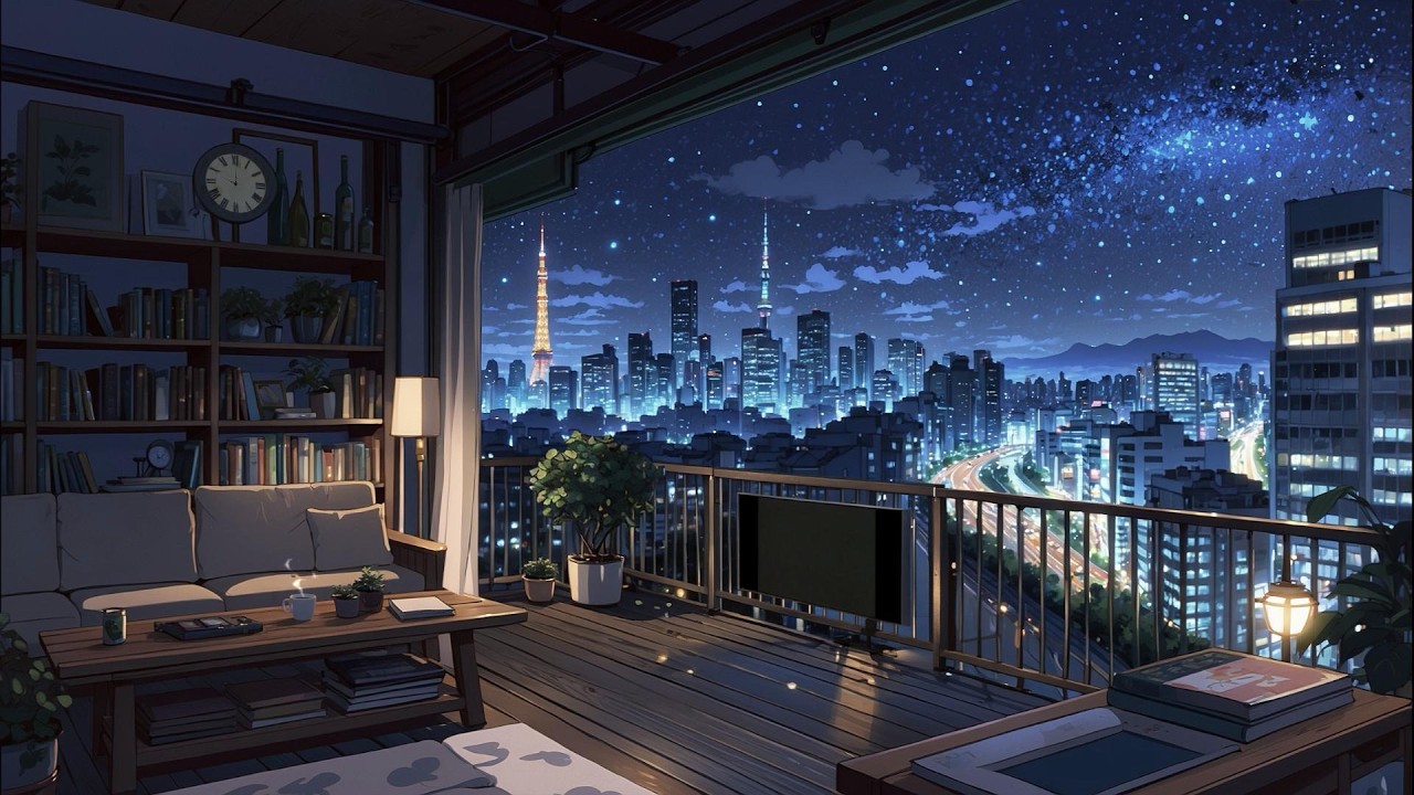 Starry Night Balcony 🌌 lofi Beats for Study, Work & Relaxation 🌠
