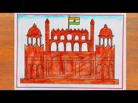 How to draw easy Red fort pencil drawing by kids step by step - YouTube