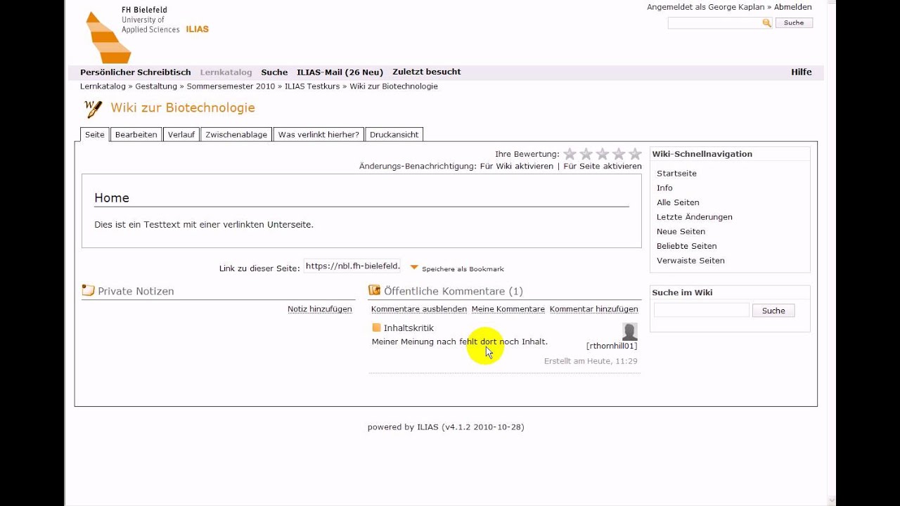 ILIAS 4.1 - Wiki - Private Notizen und öffentliche Kommentare