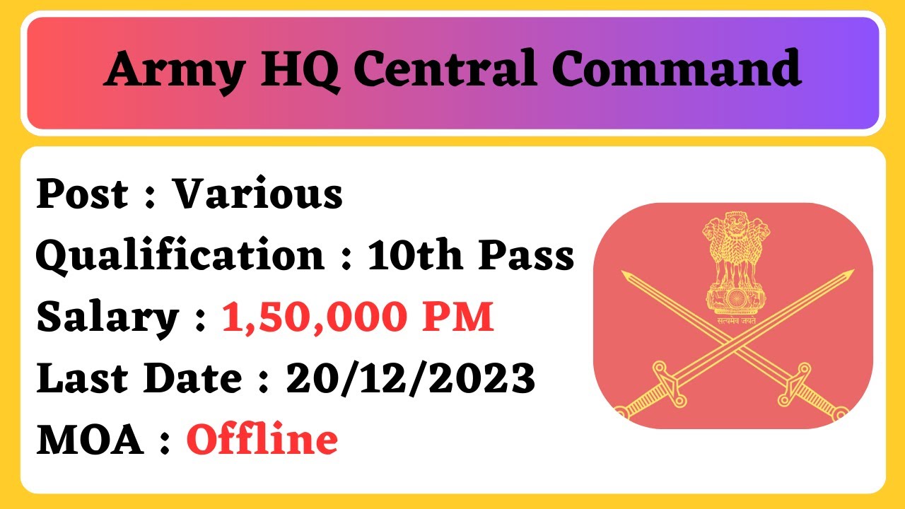 Army HQ Central Command Recruitment 2023 | 10th pass Army job | NAYA ...