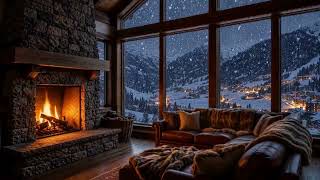 4 Hours of Cozy Chalet Cabin Ambience ❄️ Fireplace, Falling Snow & Soft Romantic Jazz (4K) screenshot 2