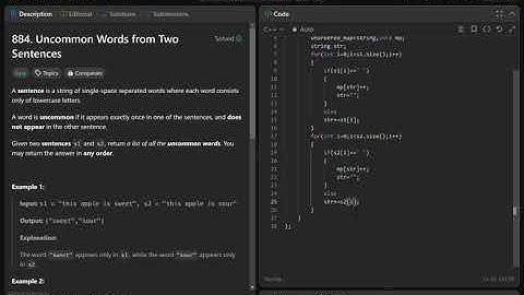 884. Uncommon Words from Two Sentences | C++ | Simple and detailed explanation | Leetcode | DSA