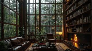 Relaxing Jazz Music 🌧️ Rainy Day Serenity in a Cozy Forest Retreat with Gentle Rain,Fireplace Sounds