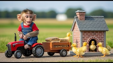 Baby Monkey Nana Builds a Cozy New Duck Coop After Hauling Wood by Tractor 🐒🚜🦆 | NANA MONKEY LIFE