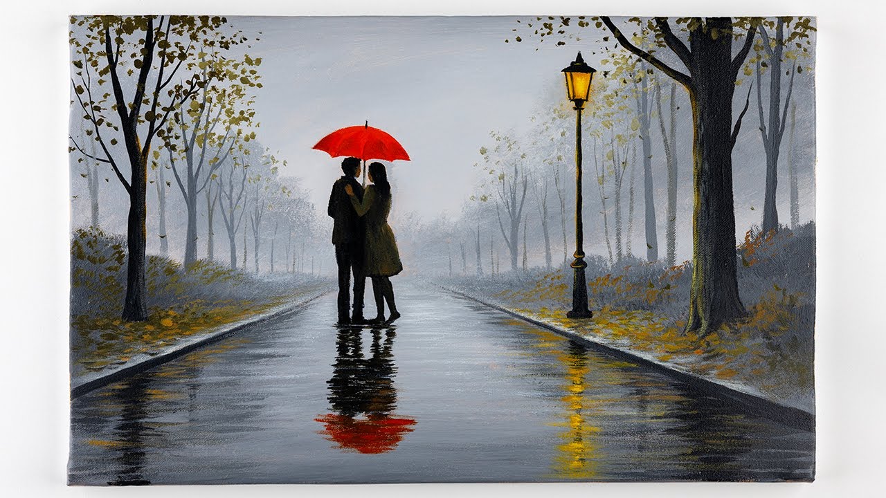 Как нарисовать туманные отражения на улице | Урок рисования акриловыми красками