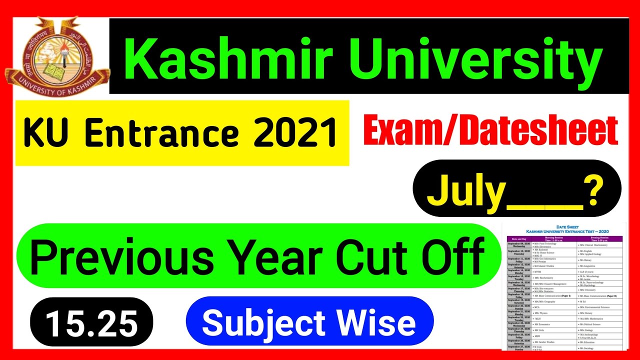 KU Entrance 2021 Exam | KU Entrance Previous Year Cut Off Subject Wise