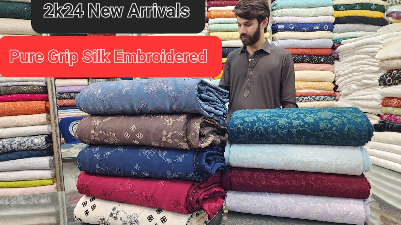 Pure Grip Silk Embroidered Schiffli Work Chikankari Dresses 2024 Collection Sana Fabrics Pure