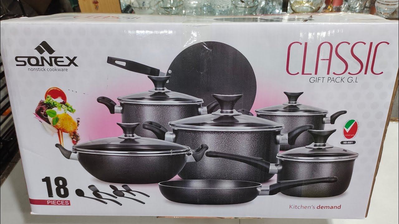 CLASSIC GIFT PACK SONEX NONSTICK COOKWARE - 18 Pieces - Glass Lid ...